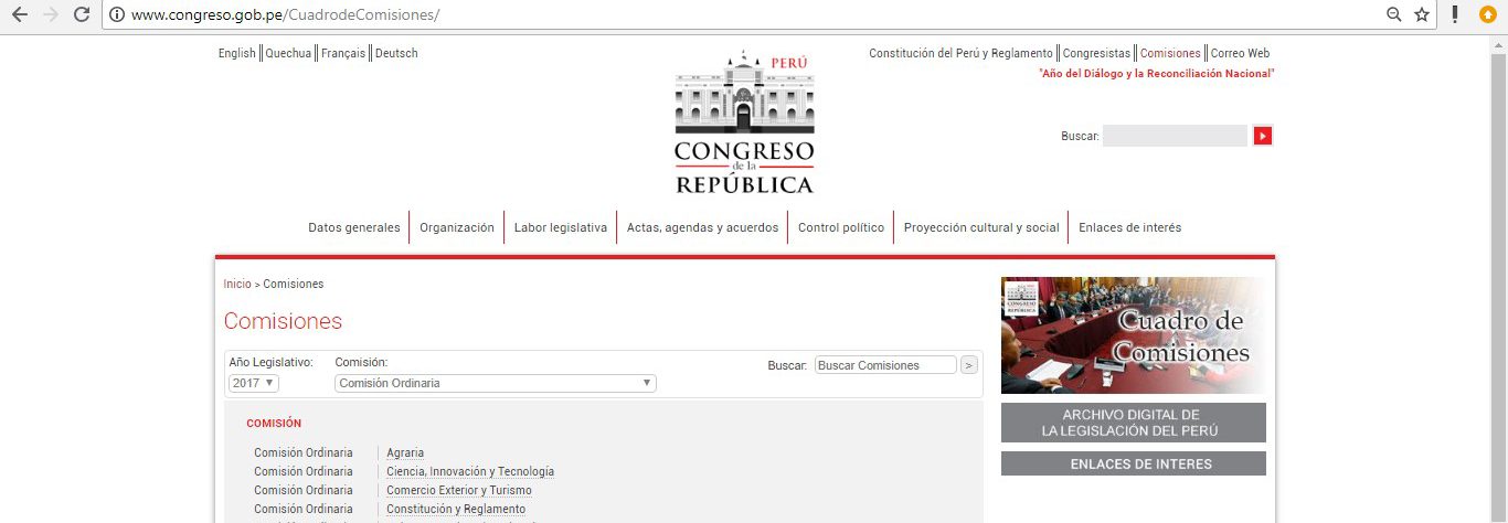 El link que se muestra es: http://www.congreso.gob.pe/CuadrodeComisiones/